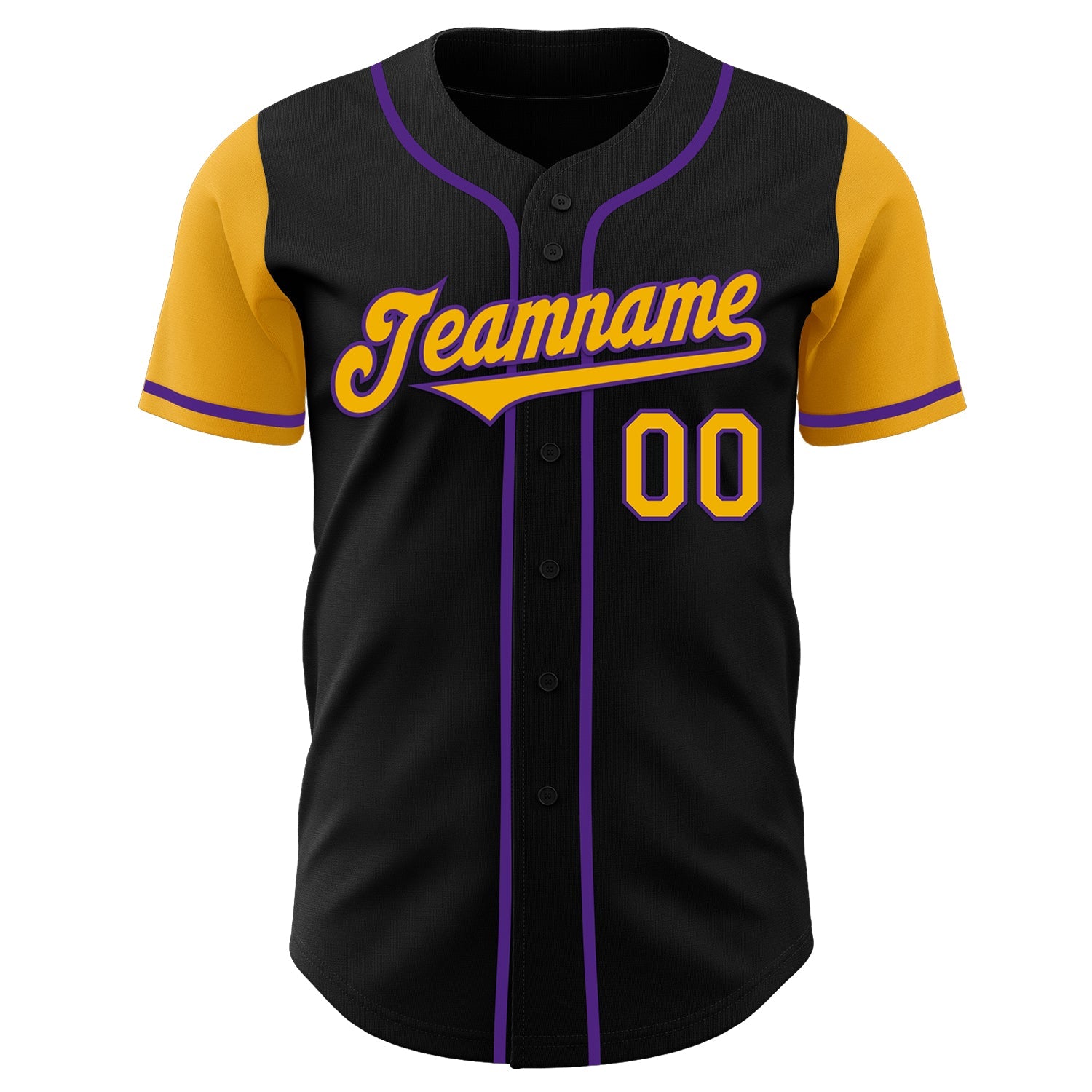 Custom Black Gold-Purple Authentic Two Tone Baseball Jersey view 2