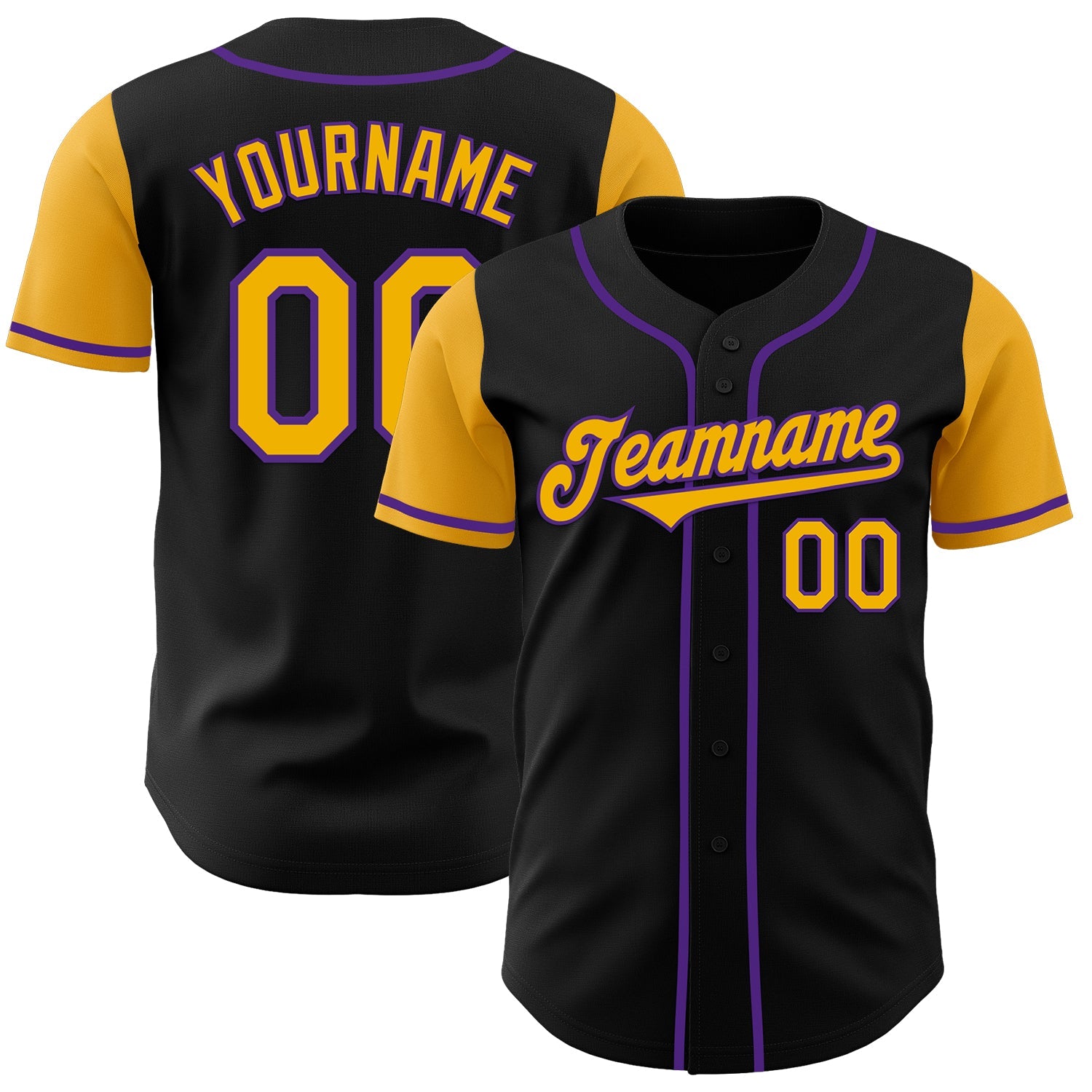 Custom Black Gold-Purple Authentic Two Tone Baseball Jersey - Main View