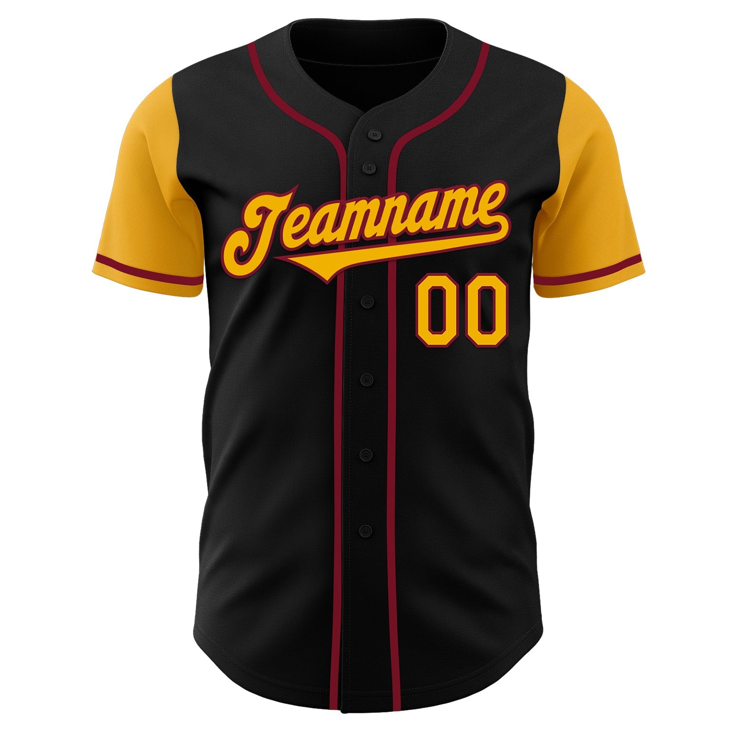 Custom Black Gold-Crimson Authentic Two Tone Baseball Jersey view 2