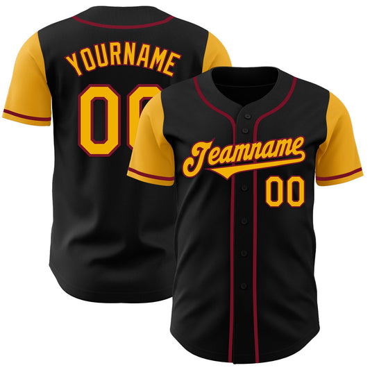 Custom Black Gold-Crimson Authentic Two Tone Baseball Jersey - Main View