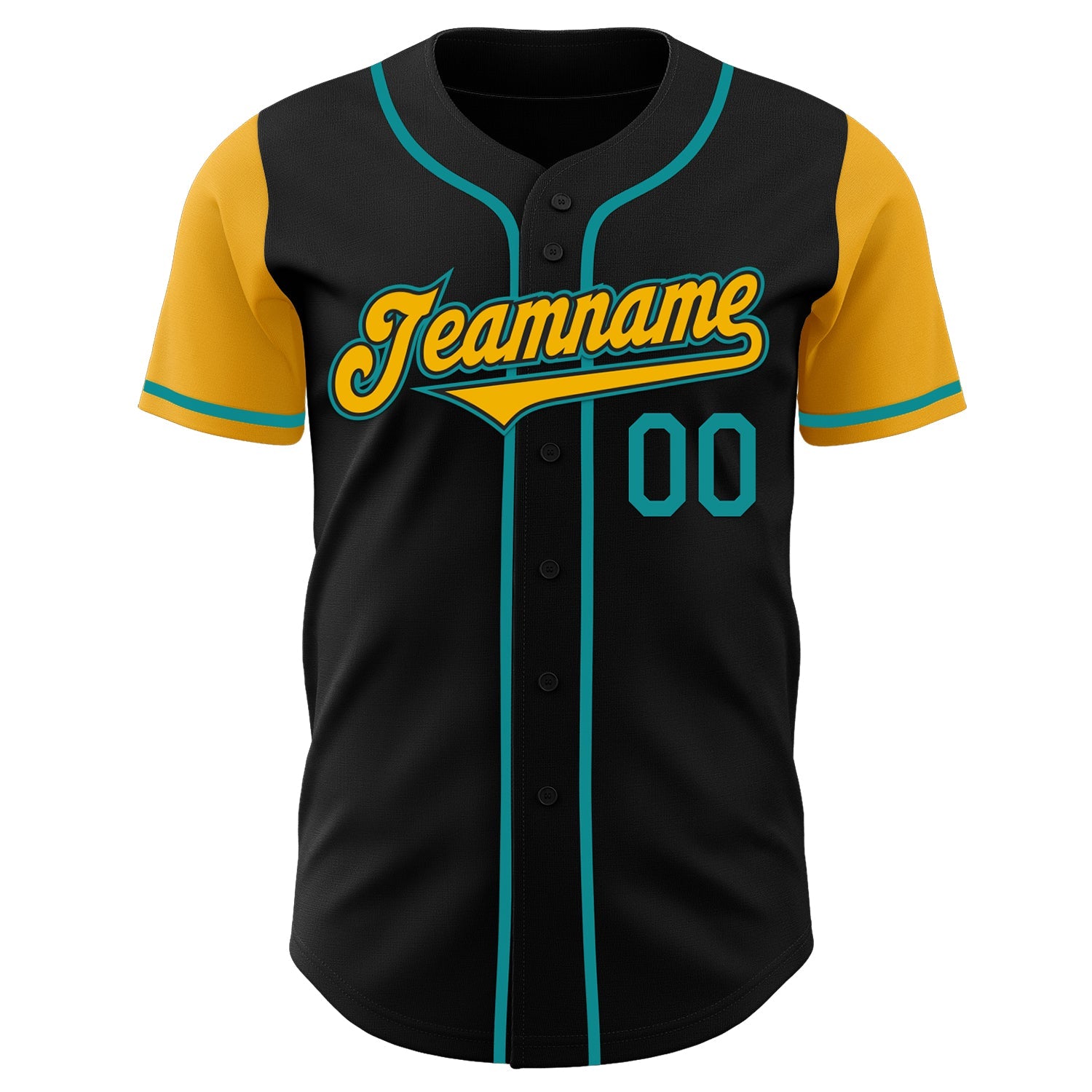 Custom Black Gold-Teal Authentic Two Tone Baseball Jersey view 2