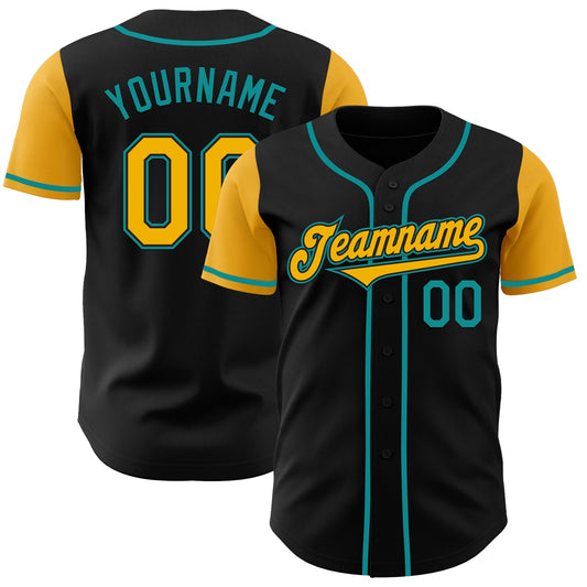 Custom Black Gold-Teal Authentic Two Tone Baseball Jersey - Main View