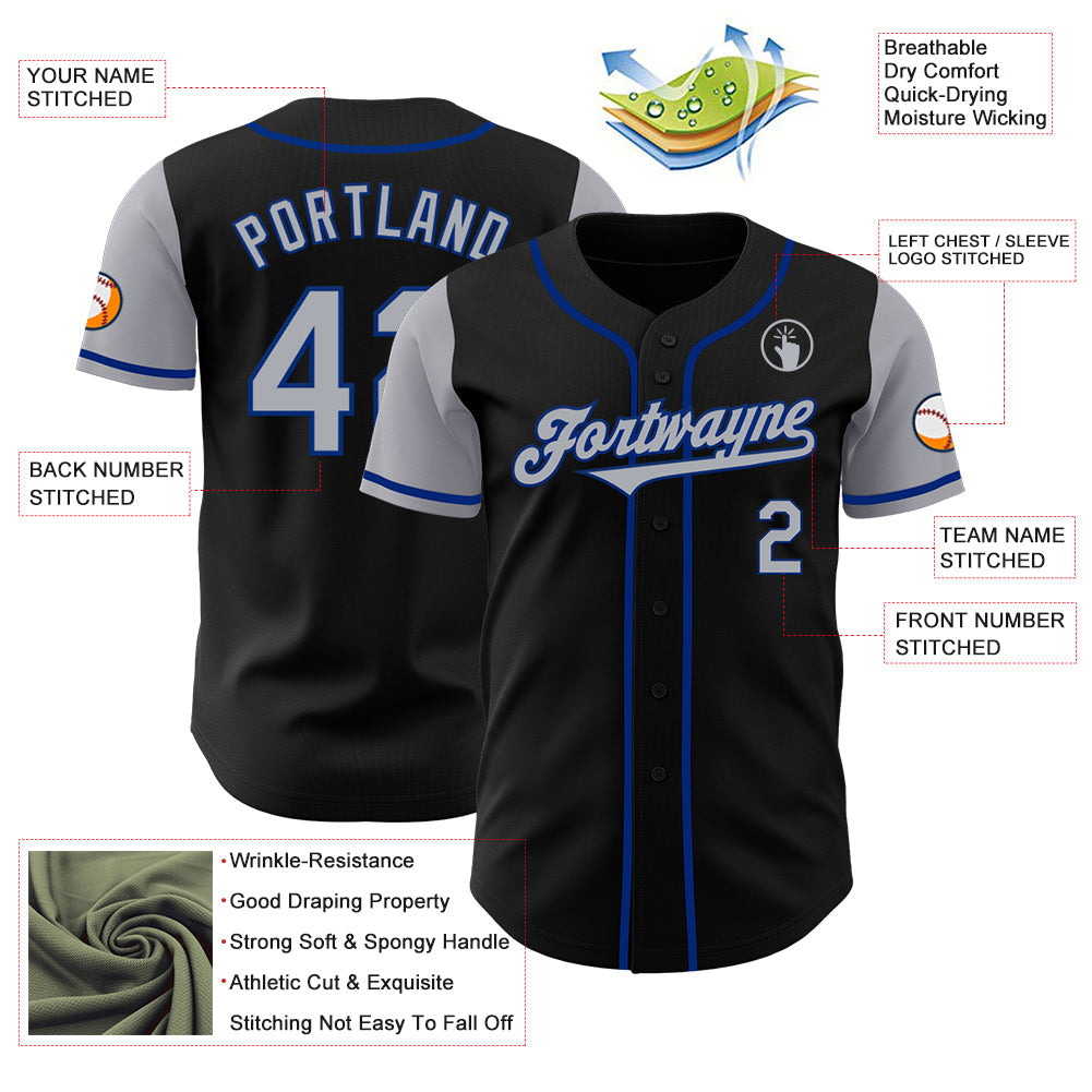 Custom Black Gray-Royal Authentic Two Tone Baseball Jersey view 3