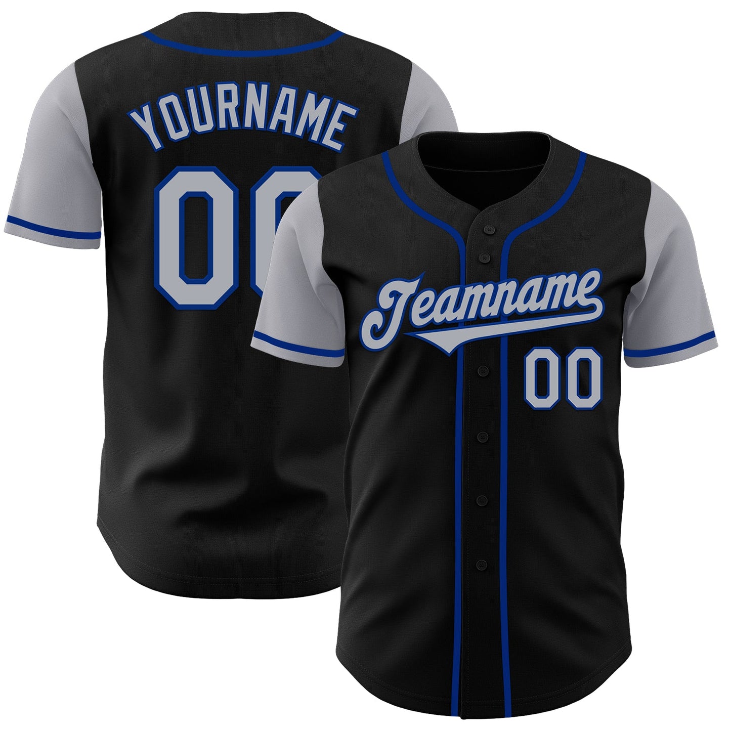 Custom Black Gray-Royal Authentic Two Tone Baseball Jersey - Main View