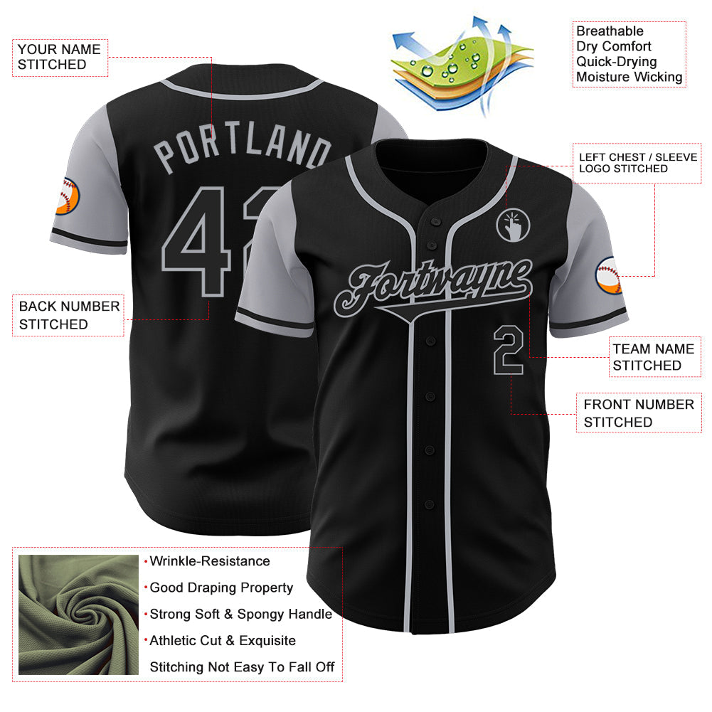 Custom Black Gray Authentic Two Tone Baseball Jersey view 3