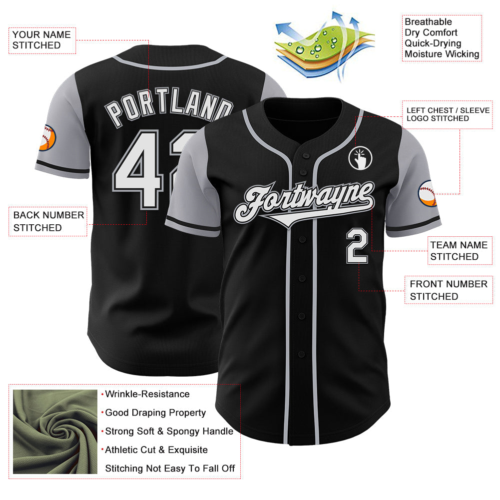 Custom Black White-Gray Authentic Two Tone Baseball Jersey view 3