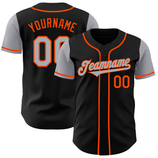 Custom Black Gray-Orange Authentic Two Tone Baseball Jersey - Main View