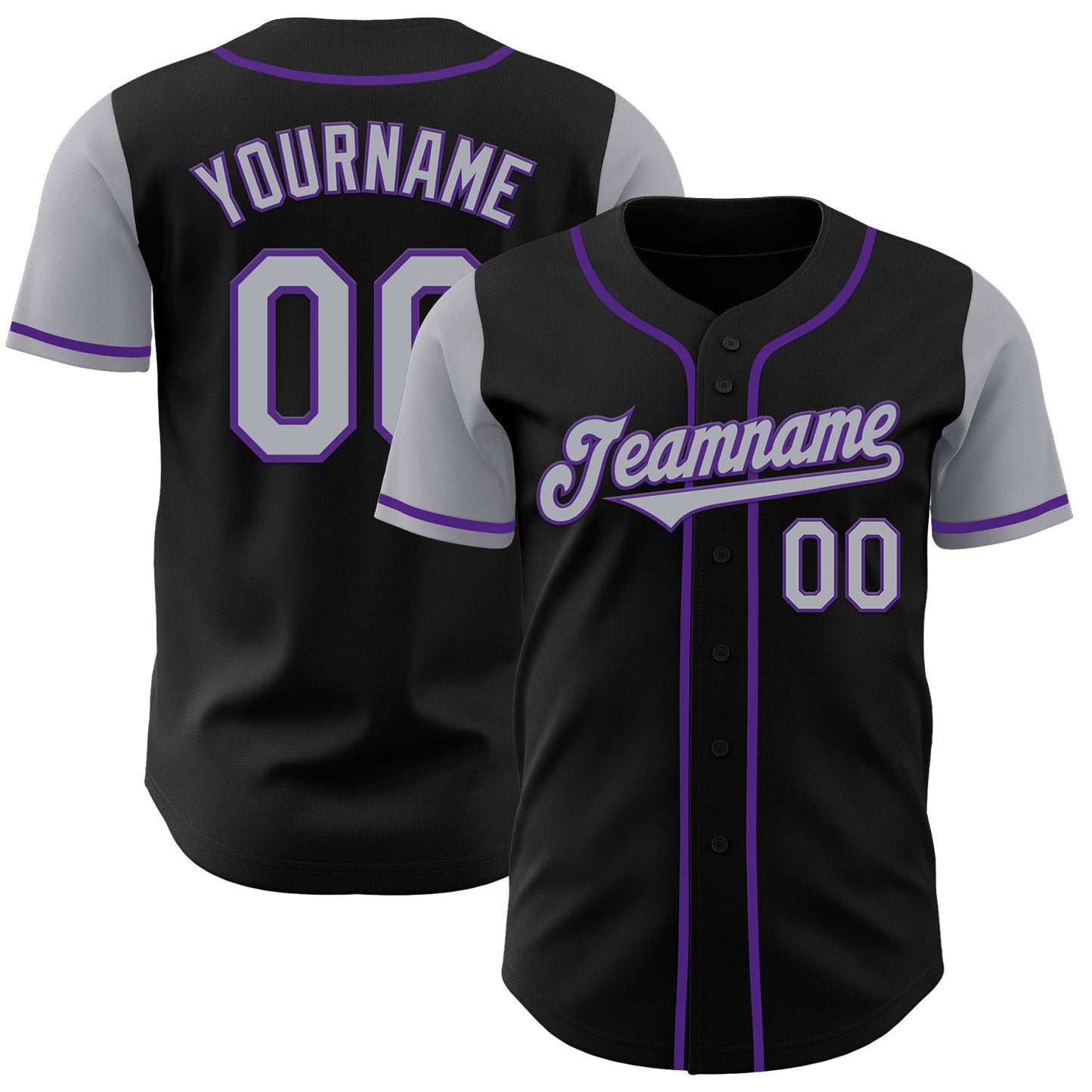 Custom Black Gray-Purple Authentic Two Tone Baseball Jersey - Main View