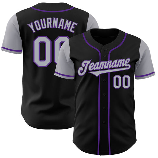 Custom Black Gray-Purple Authentic Two Tone Baseball Jersey - Main View