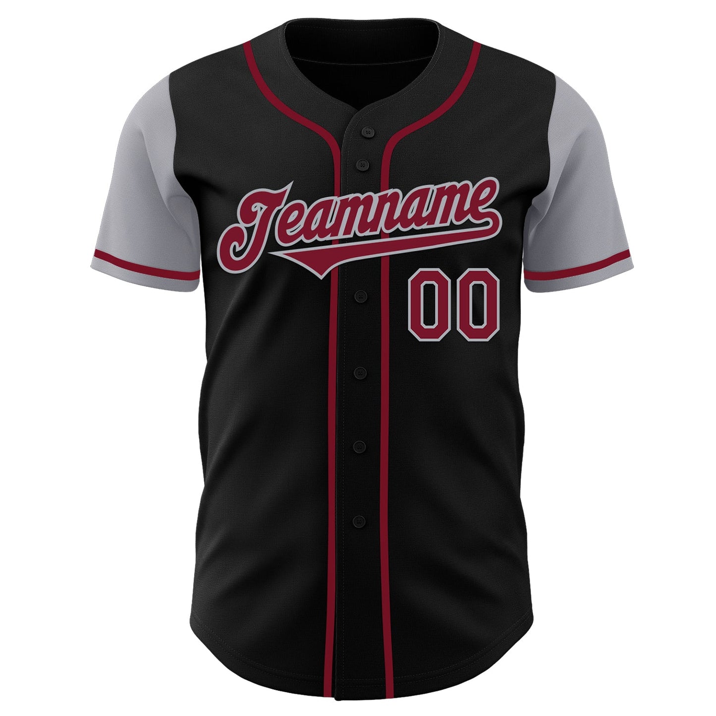 Custom Black Crimson-Gray Authentic Two Tone Baseball Jersey view 2