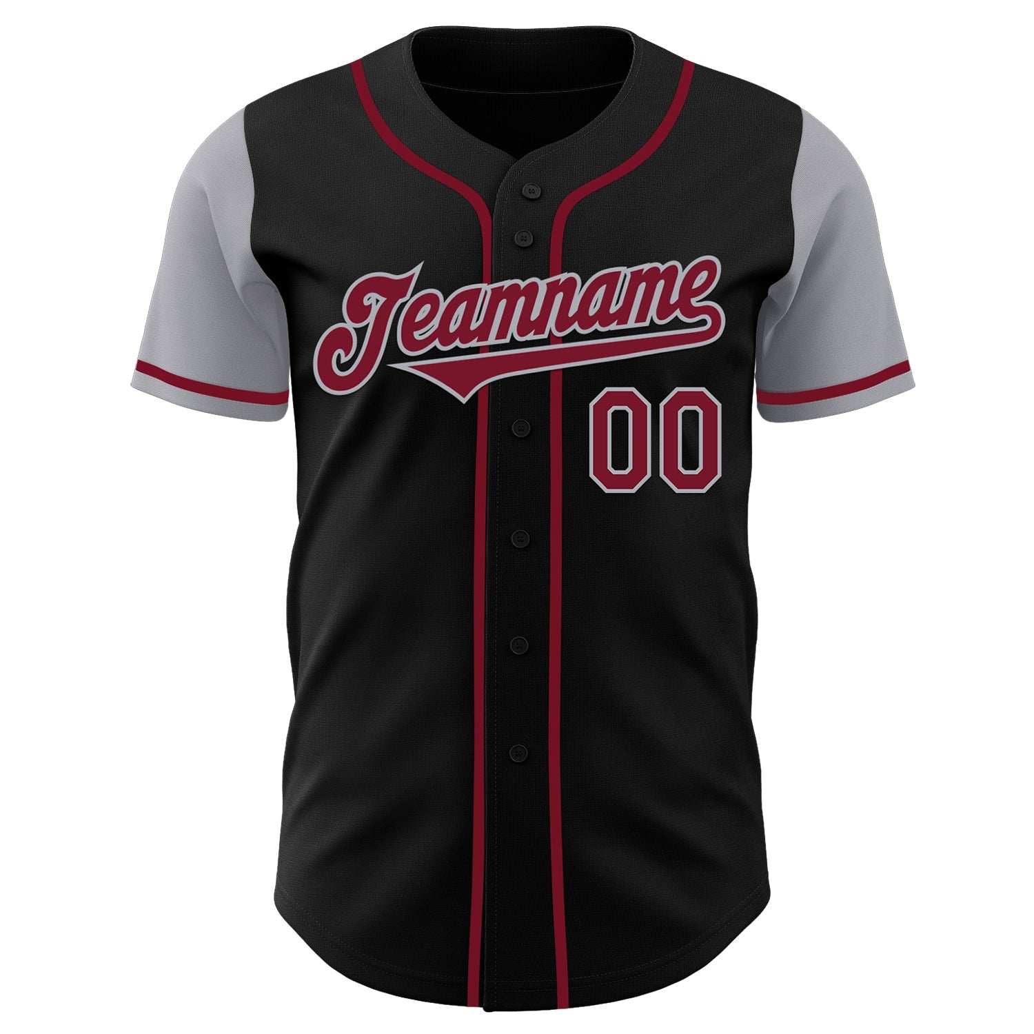 Custom Black Crimson-Gray Authentic Two Tone Baseball Jersey view 2