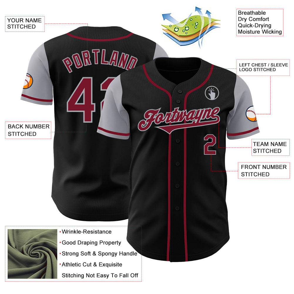 Custom Black Crimson-Gray Authentic Two Tone Baseball Jersey view 3