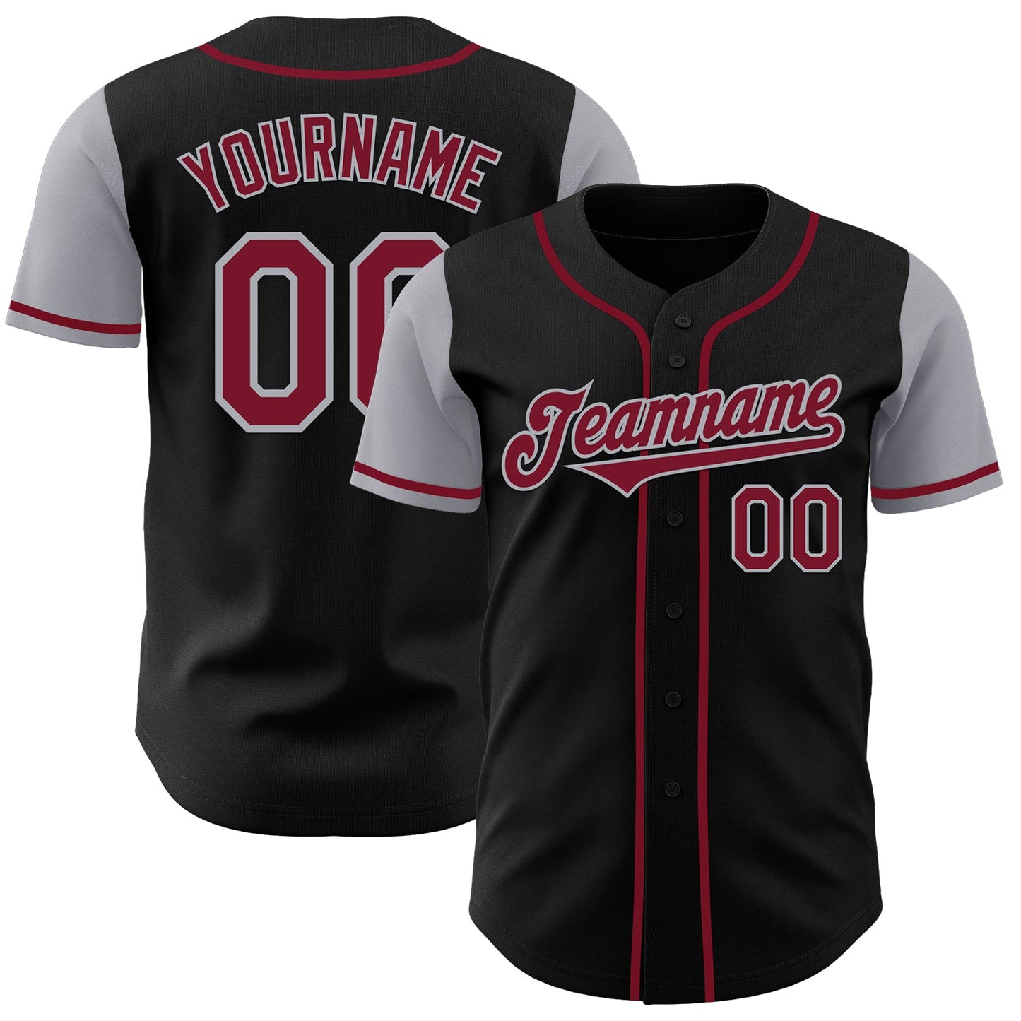Custom Black Crimson-Gray Authentic Two Tone Baseball Jersey - Main View