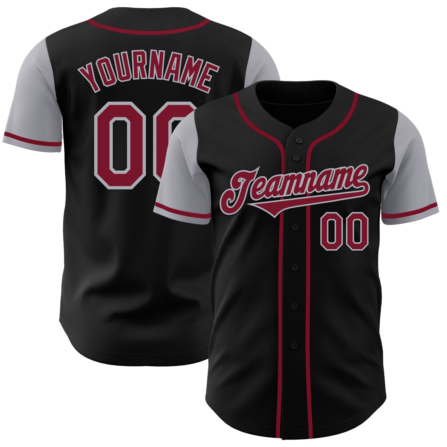 Custom Black Crimson-Gray Authentic Two Tone Baseball Jersey - Main View