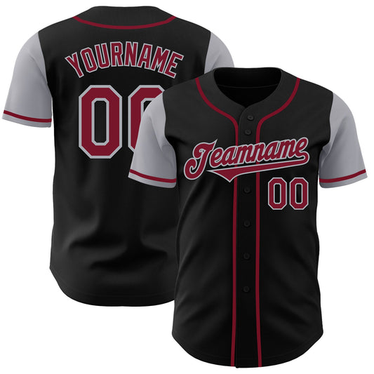 Custom Black Crimson-Gray Authentic Two Tone Baseball Jersey - Main View