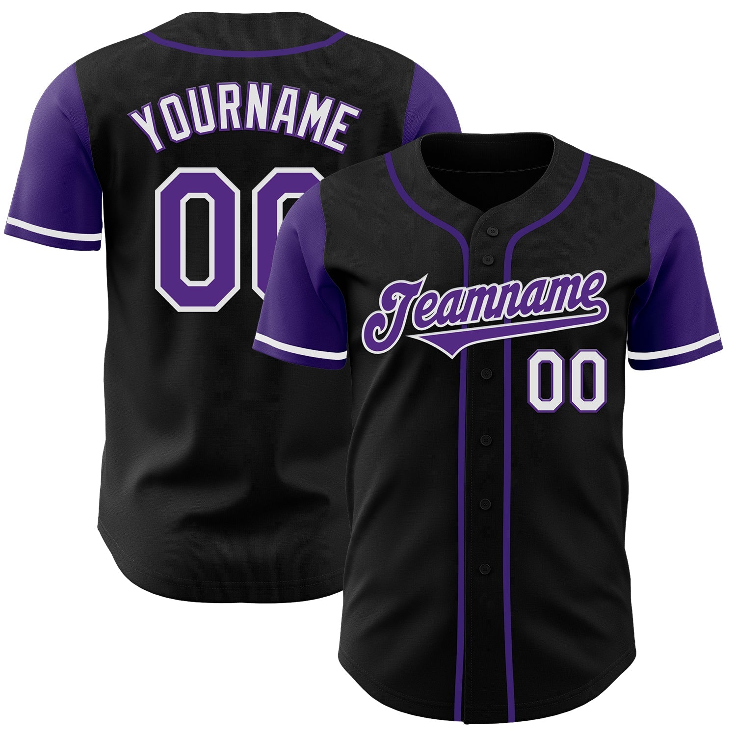 Custom Black Purple-White Authentic Two Tone Baseball Jersey - Main View