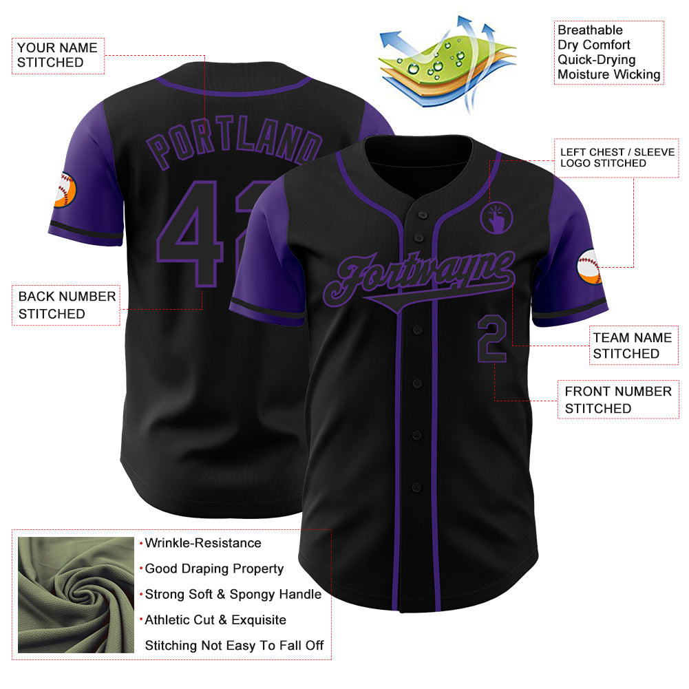 Custom Black Purple Authentic Two Tone Baseball Jersey view 3