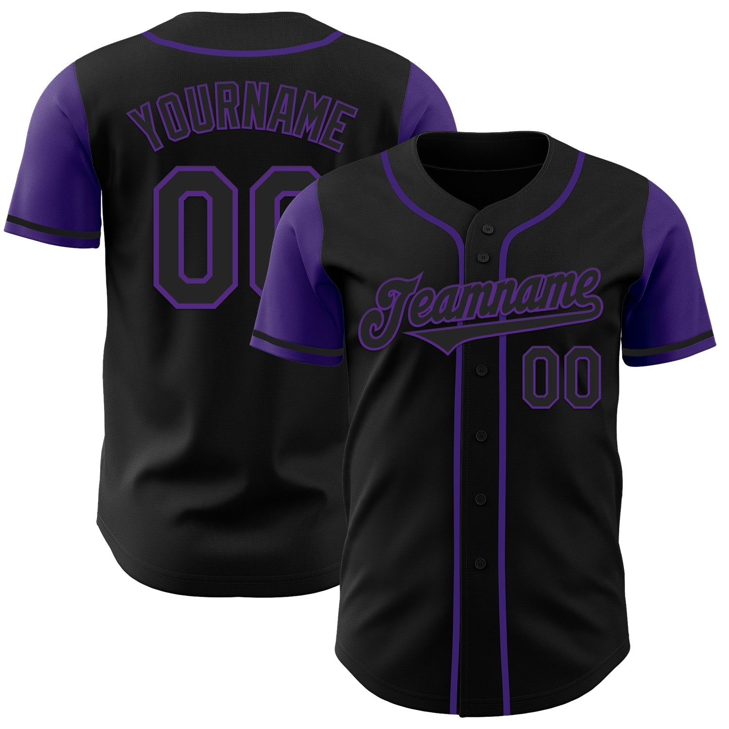 Custom Black Purple Authentic Two Tone Baseball Jersey - Main View