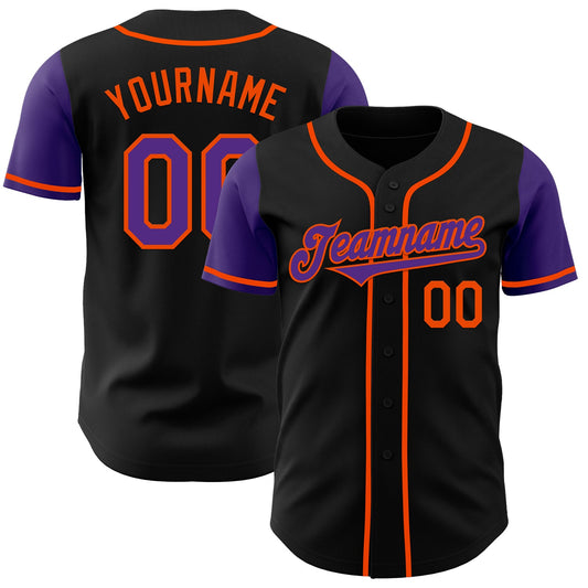 Custom Black Purple-Orange Authentic Two Tone Baseball Jersey - Main View