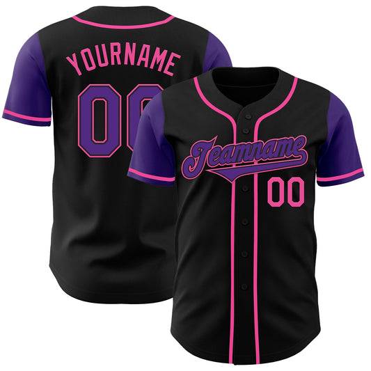 Custom Black Purple-Pink Authentic Two Tone Baseball Jersey - Main View