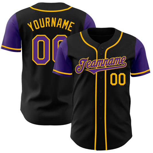 Custom Black Purple-Gold Authentic Two Tone Baseball Jersey - Main View