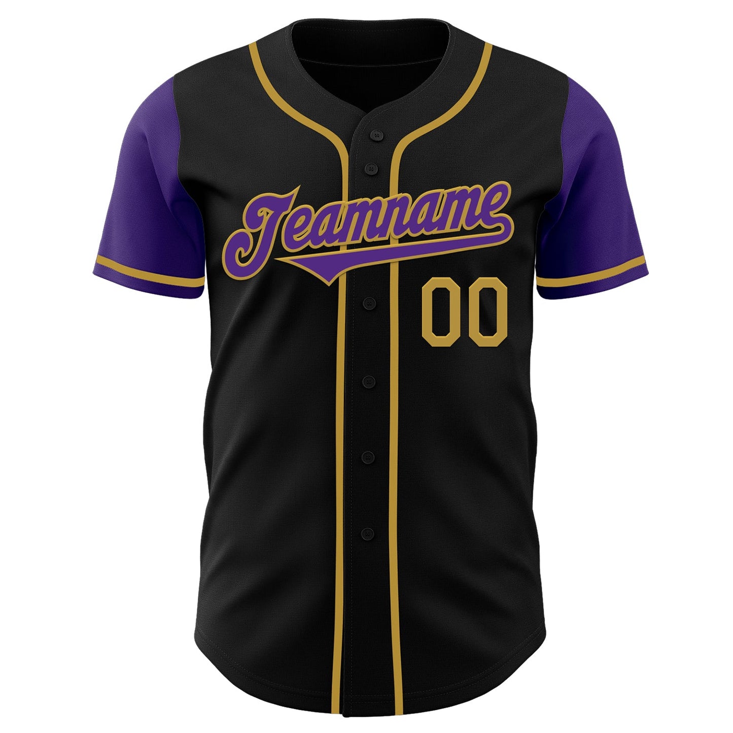 Custom Black Purple-Old Gold Authentic Two Tone Baseball Jersey view 2