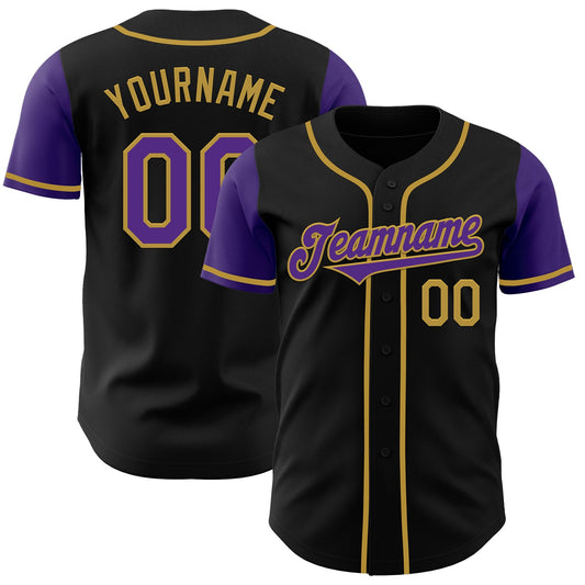 Custom Black Purple-Old Gold Authentic Two Tone Baseball Jersey - Main View