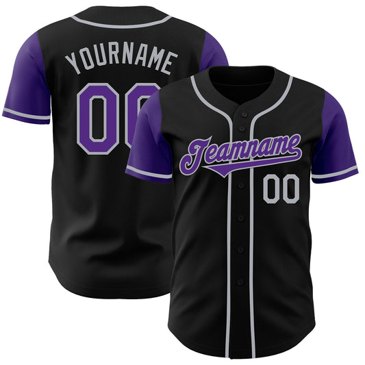 Custom Black Purple-Gray Authentic Two Tone Baseball Jersey - Main View