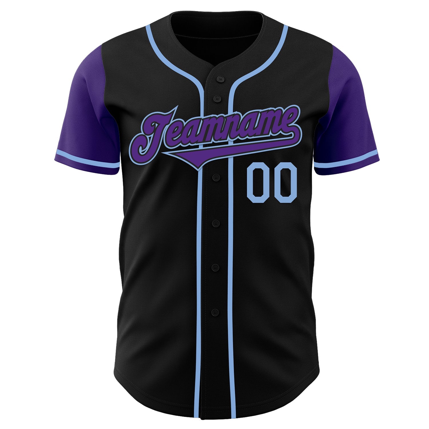 Custom Black Purple-Light Blue Authentic Two Tone Baseball Jersey view 2
