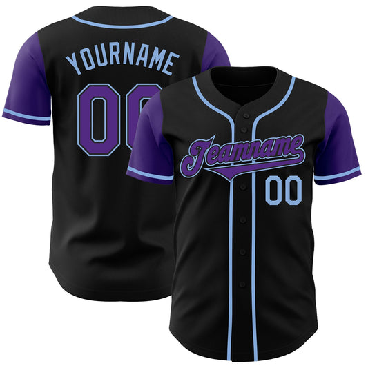 Custom Black Purple-Light Blue Authentic Two Tone Baseball Jersey - Main View