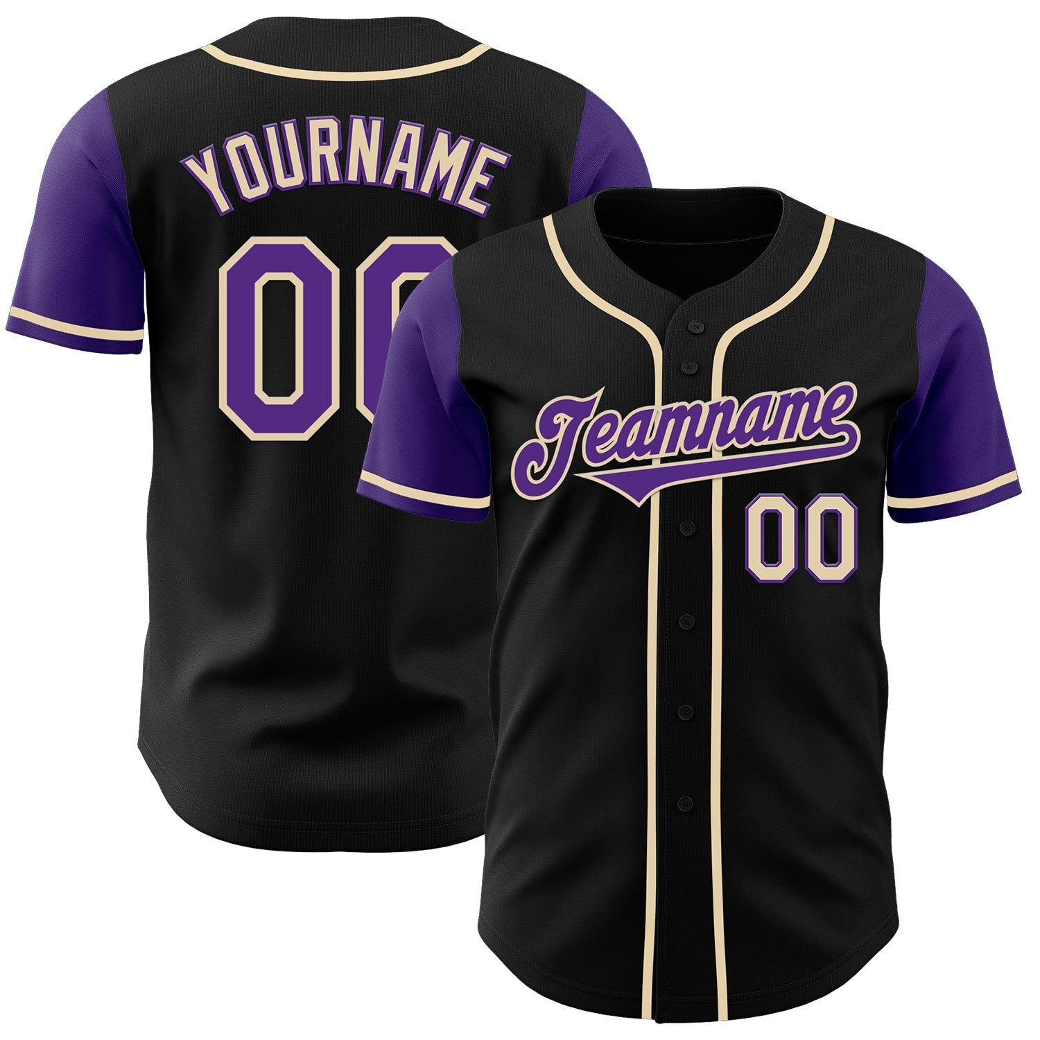 Custom Black Purple-Cream Authentic Two Tone Baseball Jersey - Main View