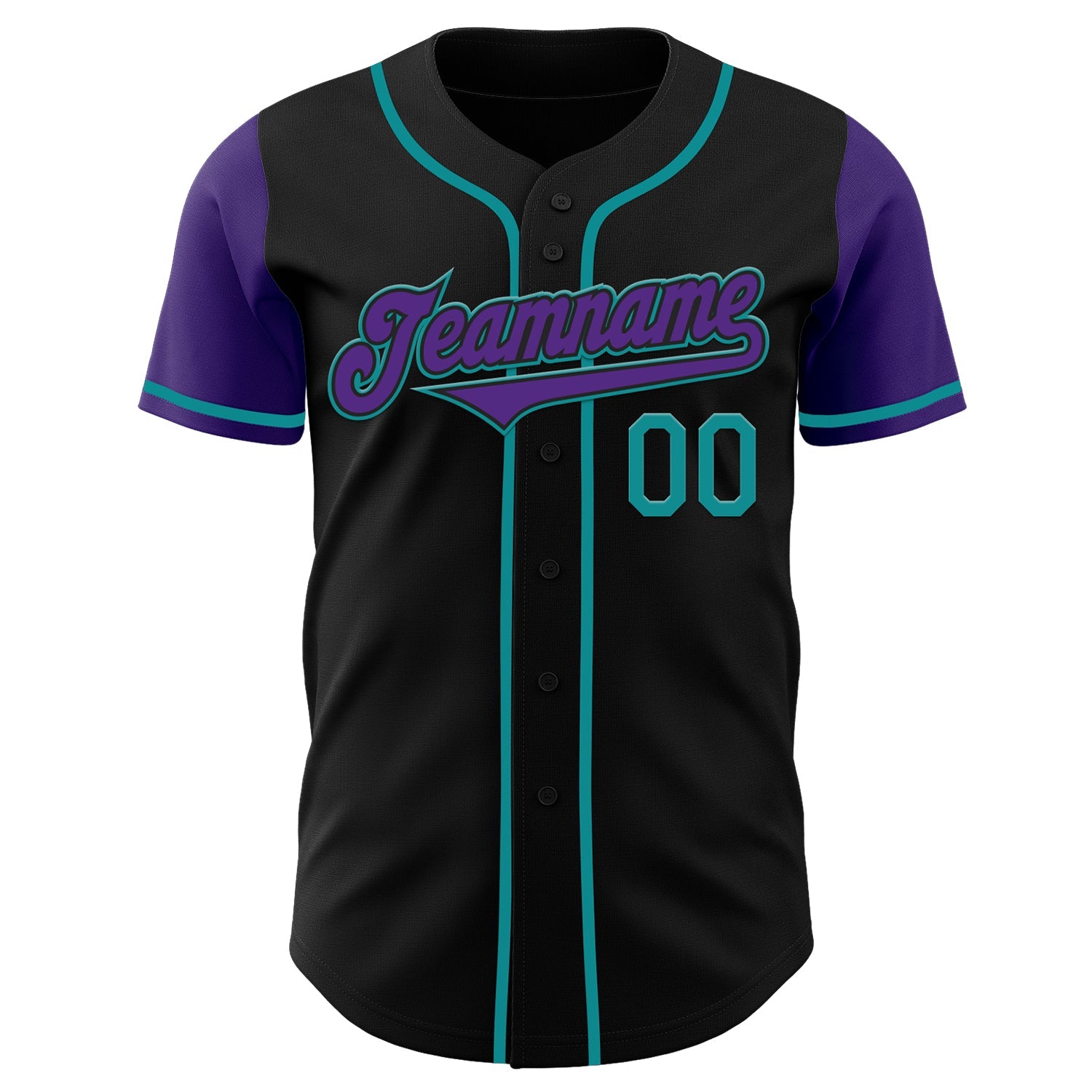 Custom Black Purple-Teal Authentic Two Tone Baseball Jersey view 2