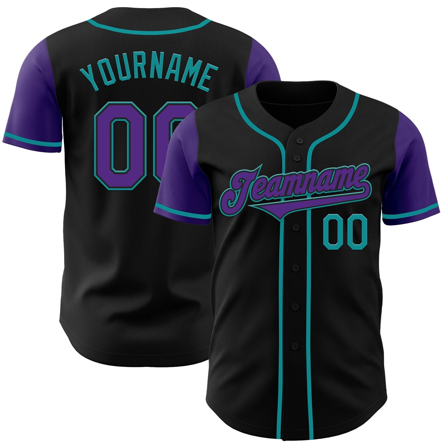 Custom Black Purple-Teal Authentic Two Tone Baseball Jersey - Main View