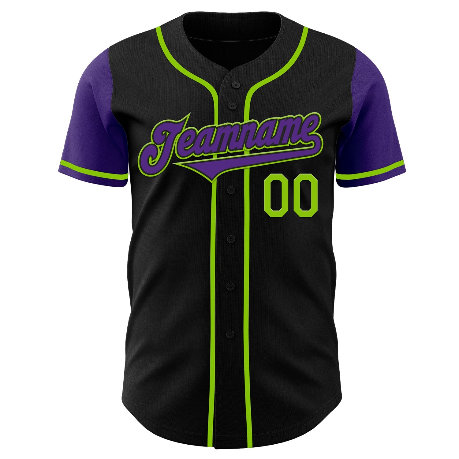 Custom Black Purple-Neon Green Authentic Two Tone Baseball Jersey view 2