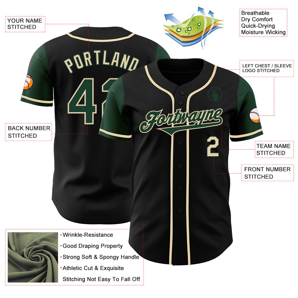 Custom Black Green-Cream Authentic Two Tone Baseball Jersey view 3