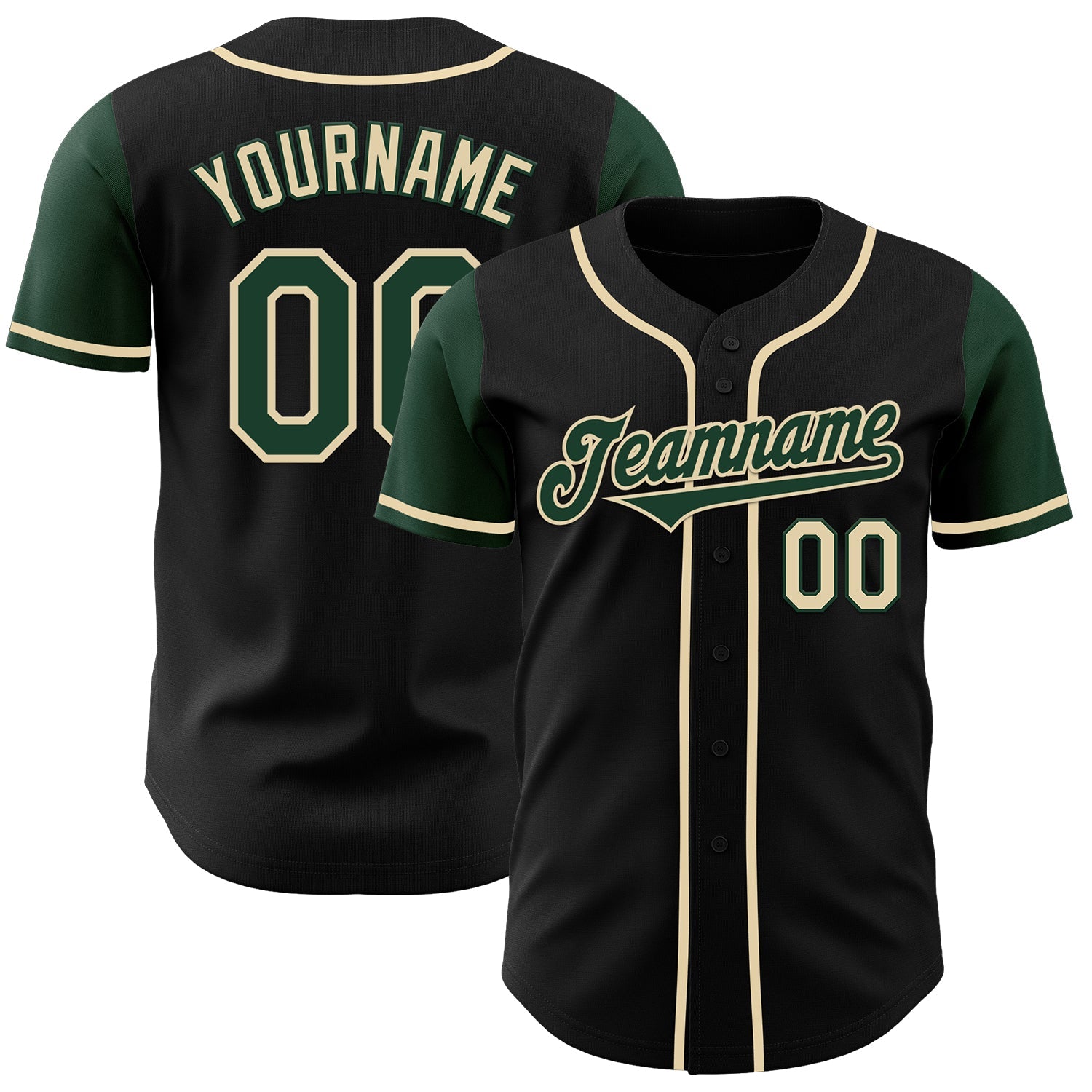Custom Black Green-Cream Authentic Two Tone Baseball Jersey - Main View
