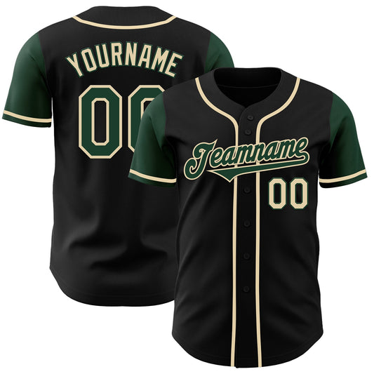 Custom Black Green-Cream Authentic Two Tone Baseball Jersey - Main View