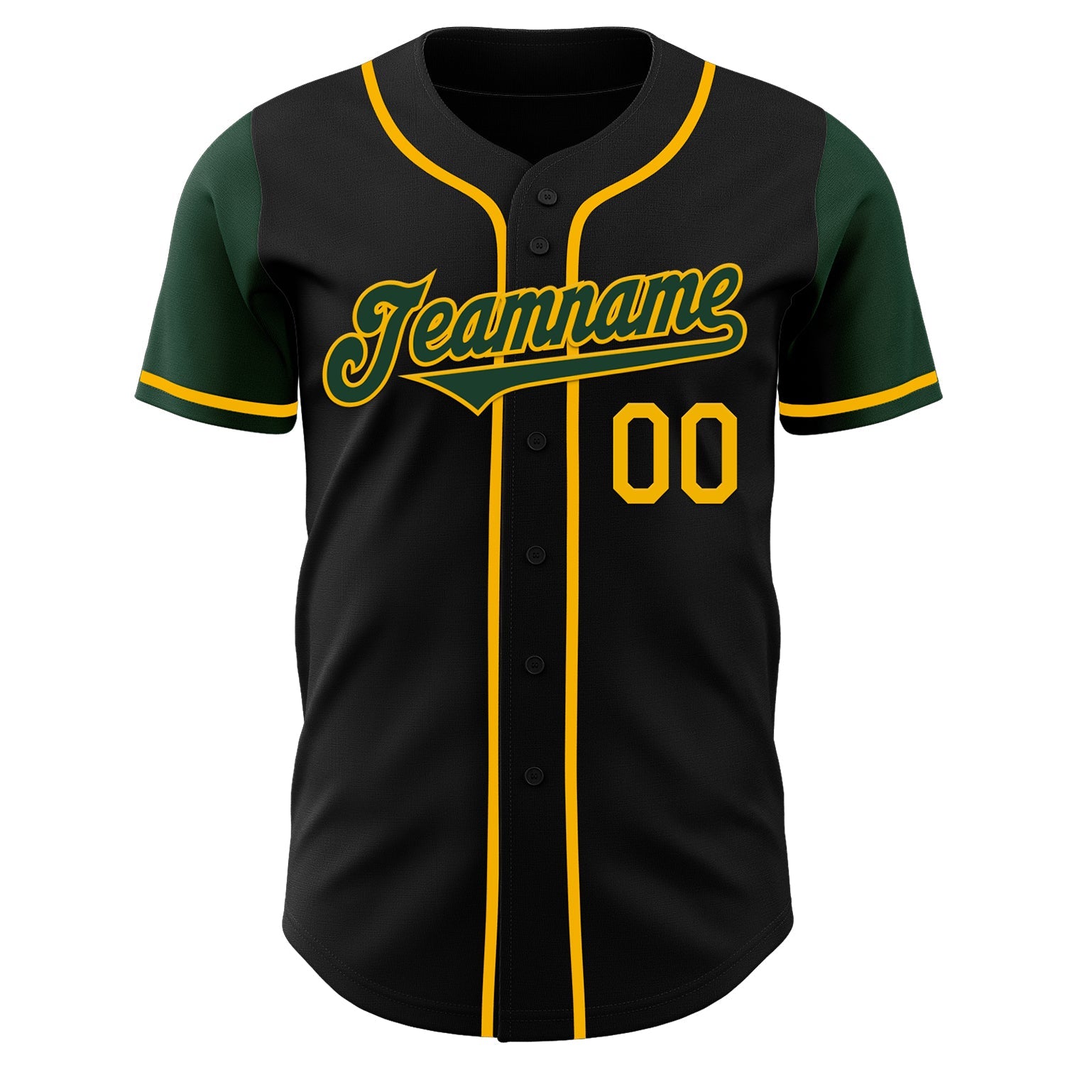 Custom Black Green-Gold Authentic Two Tone Baseball Jersey view 2