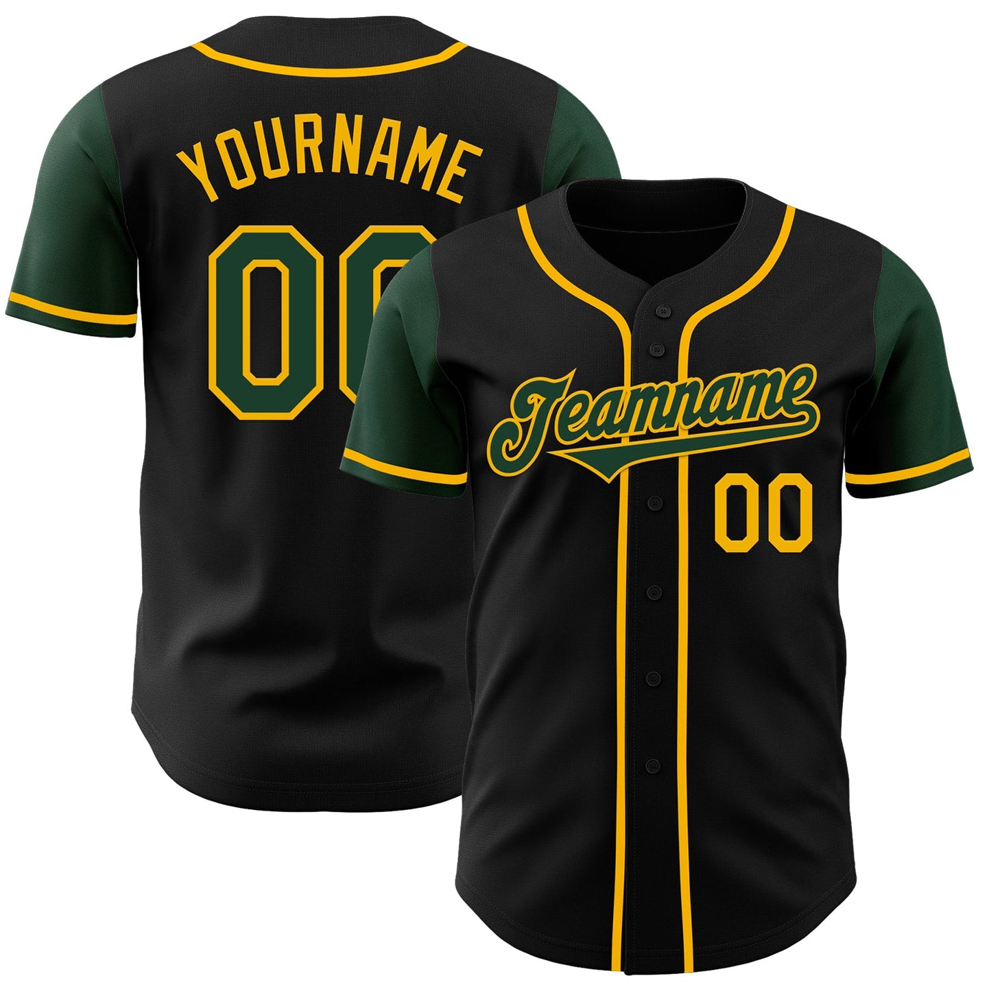 Custom Black Green-Gold Authentic Two Tone Baseball Jersey - Main View