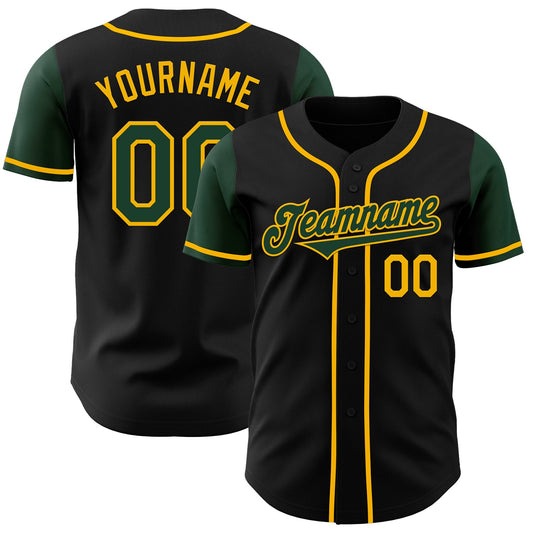 Custom Black Green-Gold Authentic Two Tone Baseball Jersey - Main View