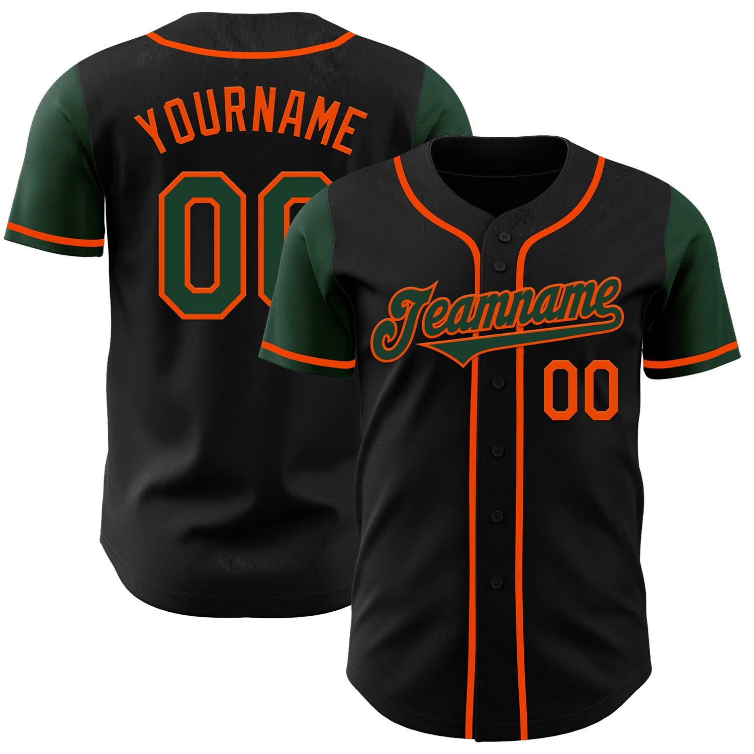 Custom Black Green-Orange Authentic Two Tone Baseball Jersey - Main View