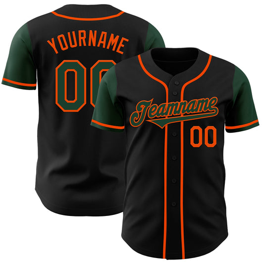 Custom Black Green-Orange Authentic Two Tone Baseball Jersey - Main View