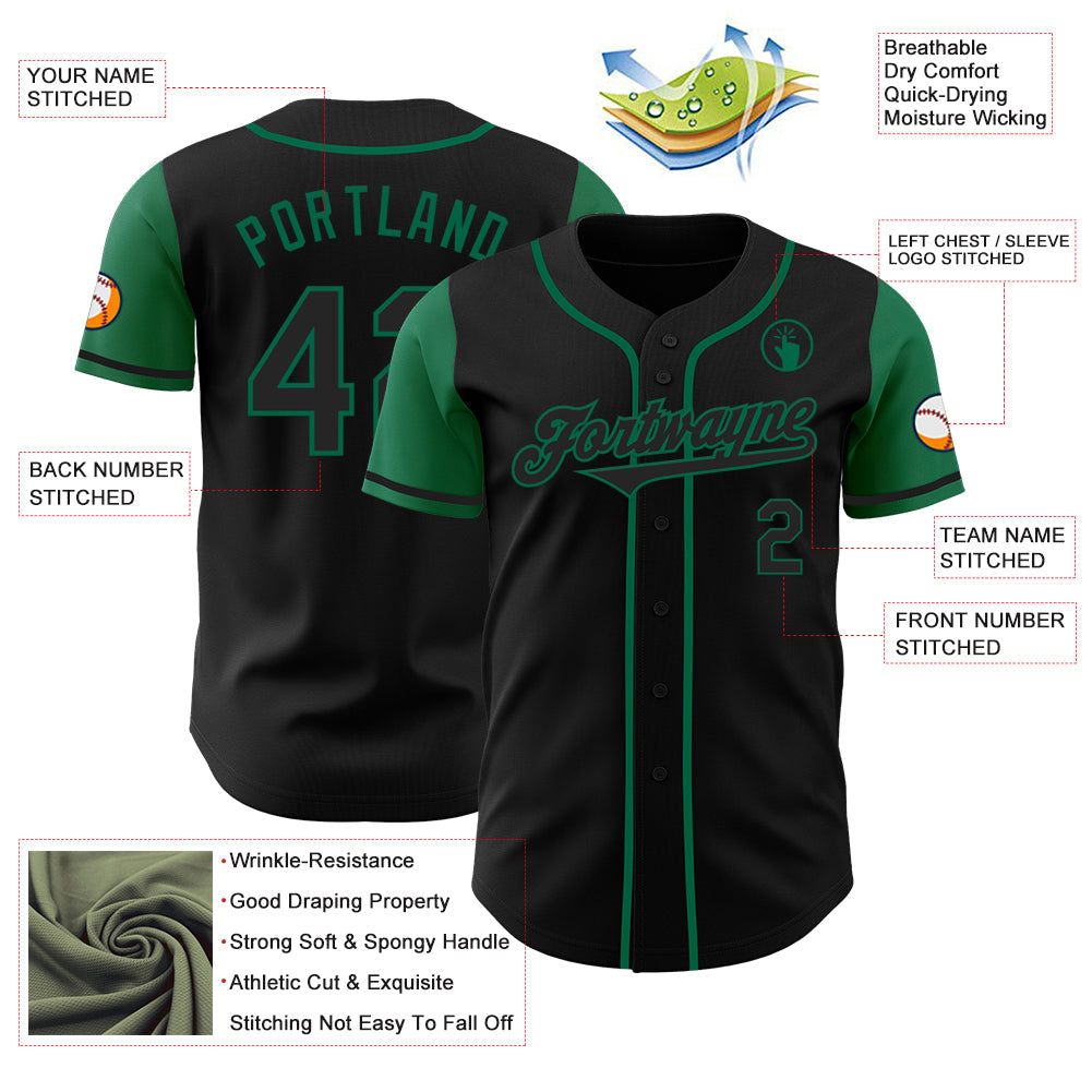 Custom Black Kelly Green Authentic Two Tone Baseball Jersey view 3