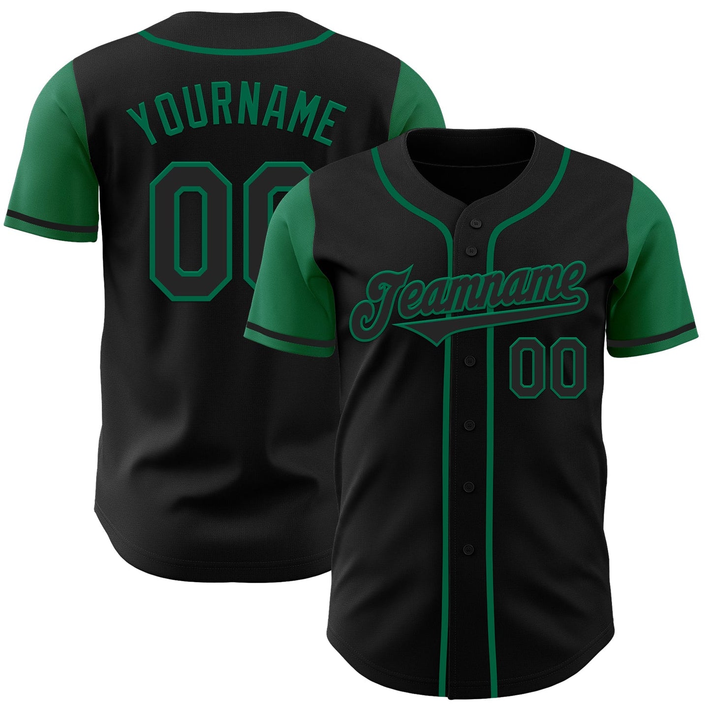 Custom Black Kelly Green Authentic Two Tone Baseball Jersey - Main View