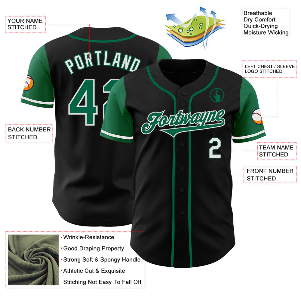 Custom Black Kelly Green-White Authentic Two Tone Baseball Jersey view 3