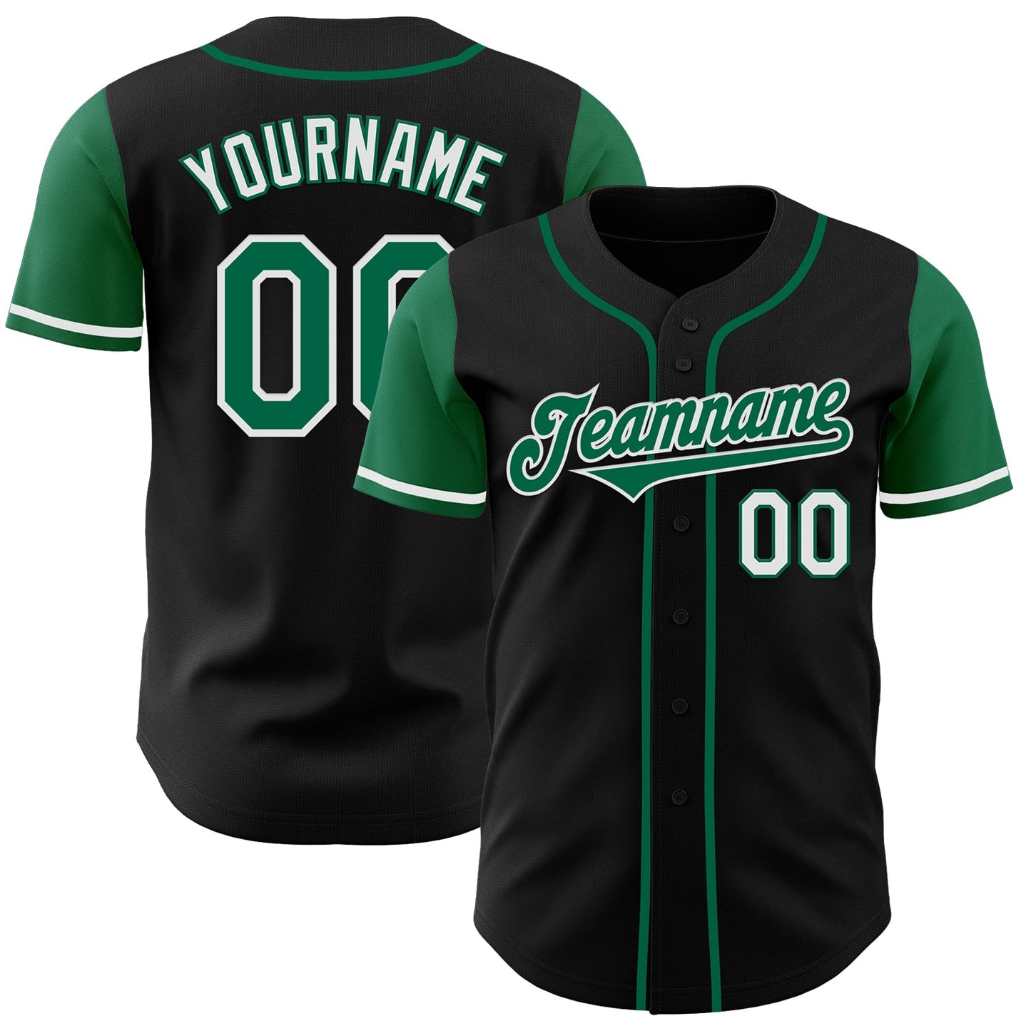 Custom Black Kelly Green-White Authentic Two Tone Baseball Jersey - Main View