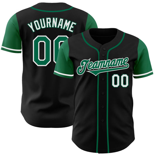 Custom Black Kelly Green-White Authentic Two Tone Baseball Jersey - Main View