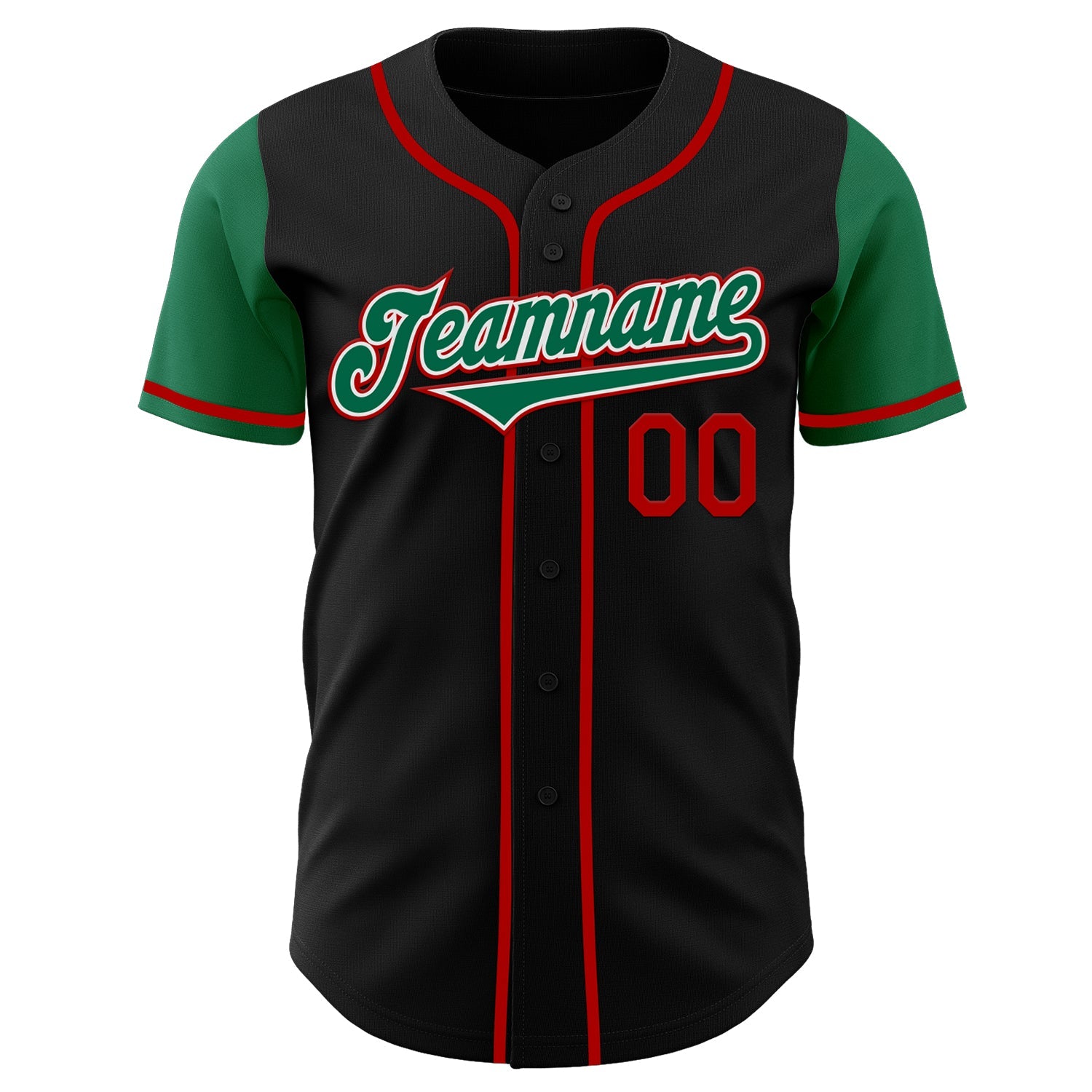 Custom Black Kelly Green-Red Authentic Two Tone Baseball Jersey view 2