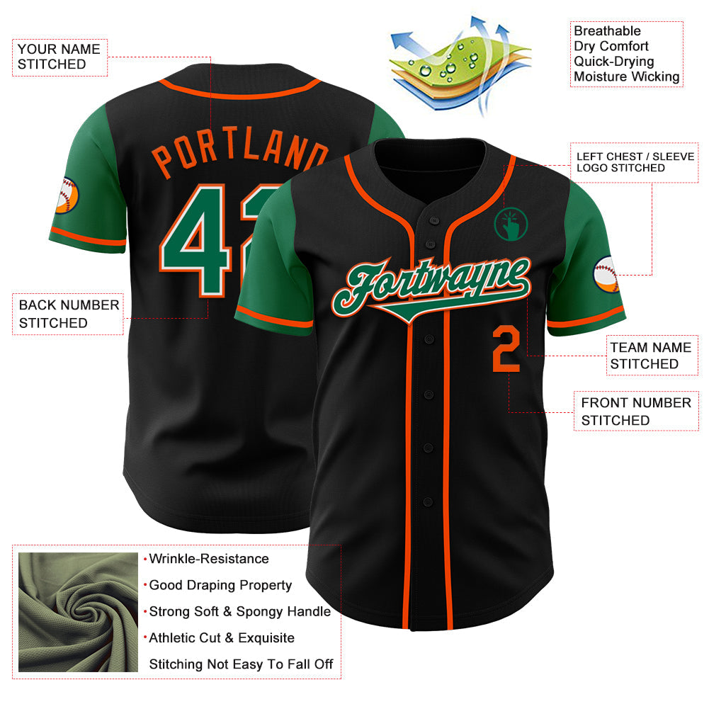 Custom Black Kelly Green-Orange Authentic Two Tone Baseball Jersey view 3