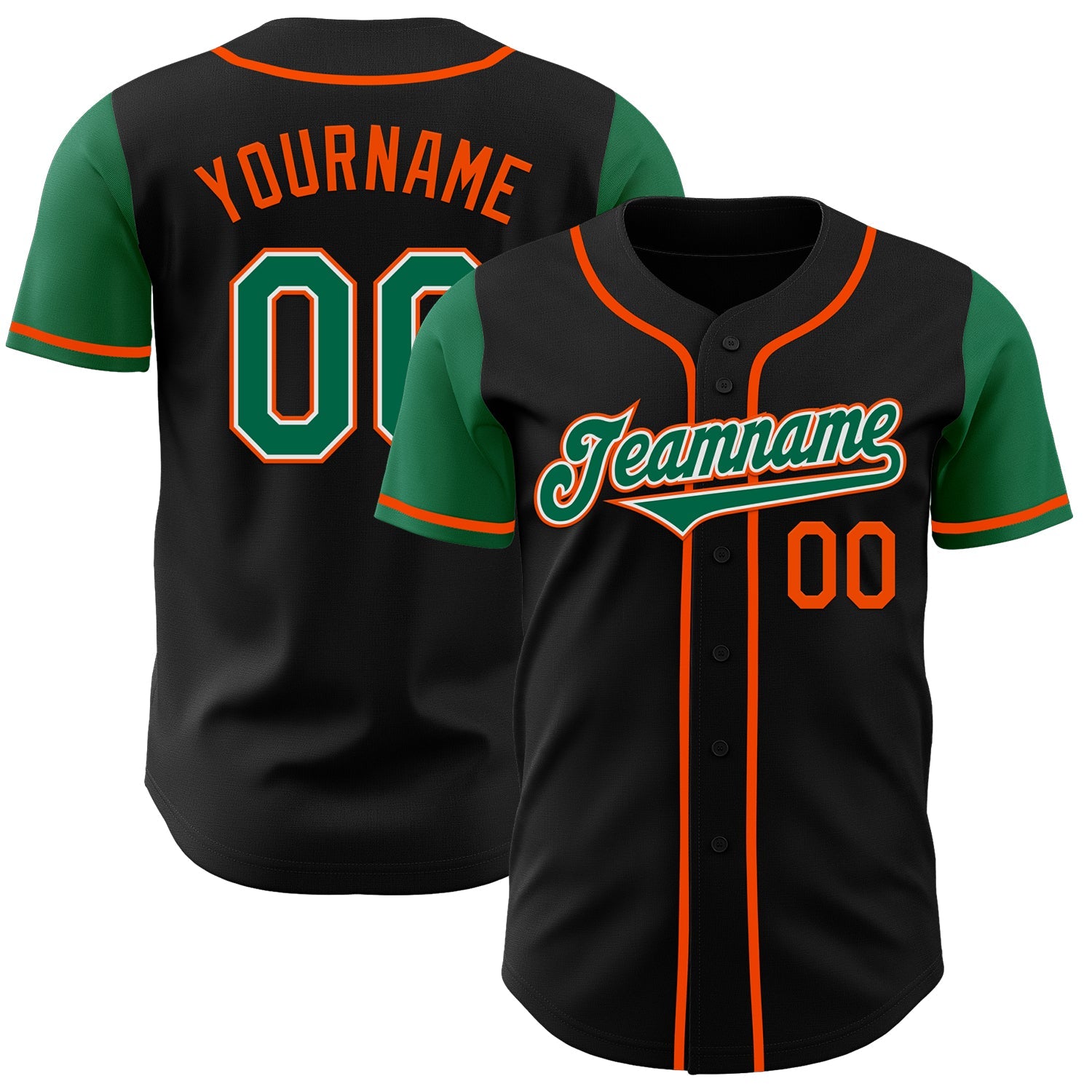 Custom Black Kelly Green-Orange Authentic Two Tone Baseball Jersey - Main View